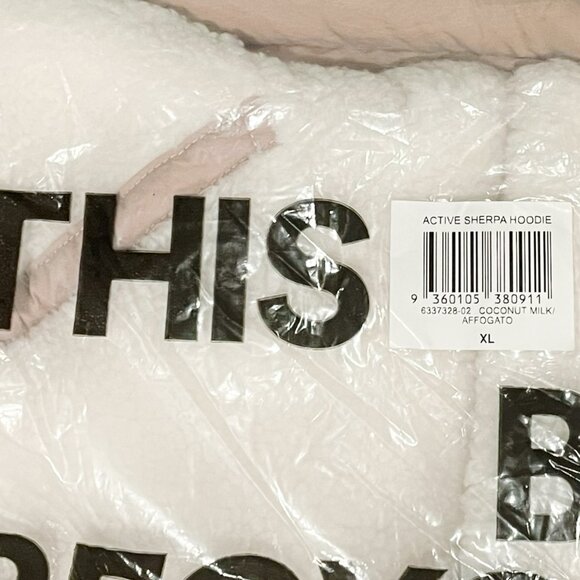 Sherpa Fleece Hoodie Pullover — Cozy Winter Athleisure — White & Tan — XL NWT - Picture 2 of 9